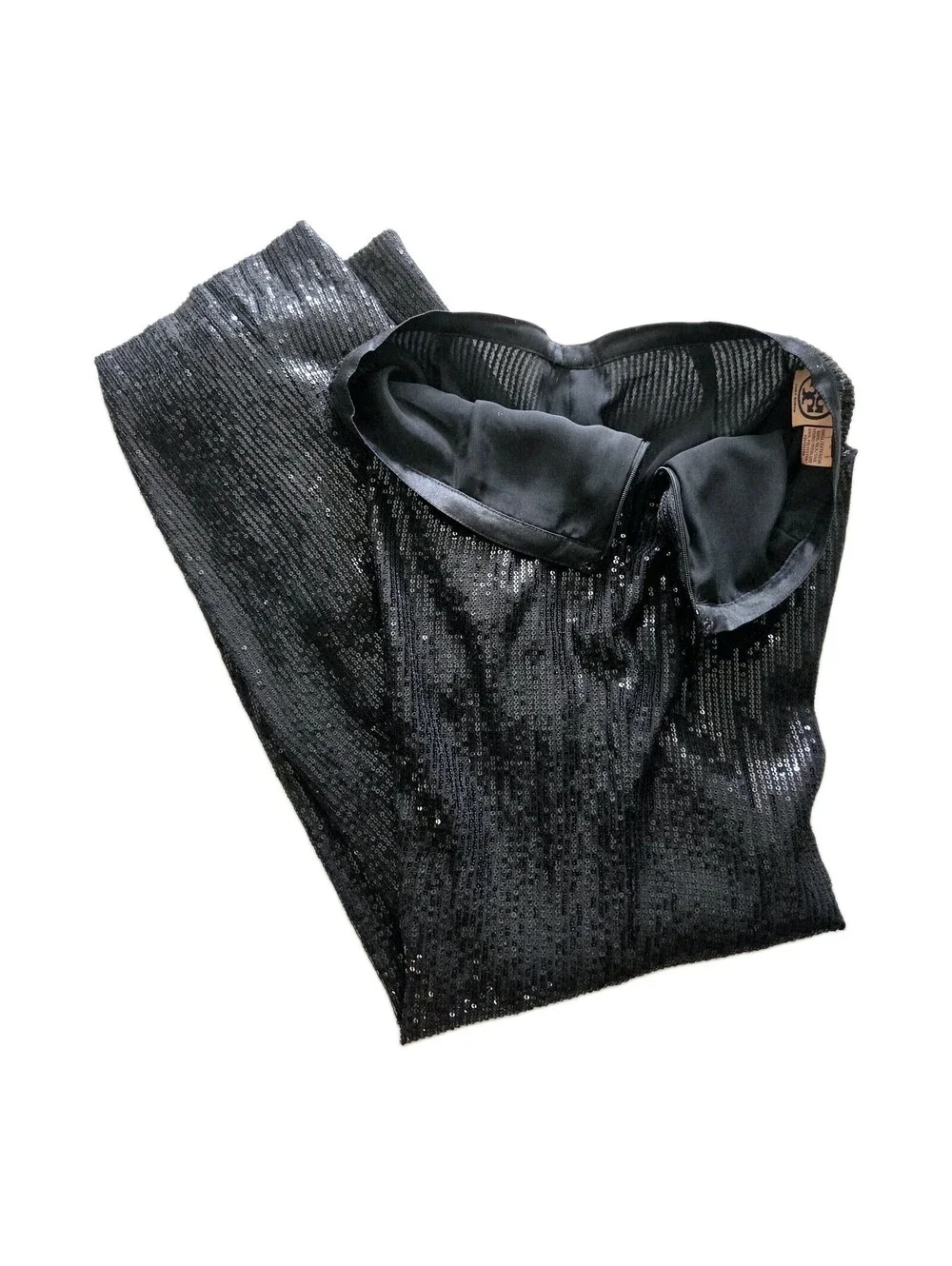 Tory Burch Ginger Sequin Wide Leg Pants Black Silk Size 12 Evening Dress Luxe